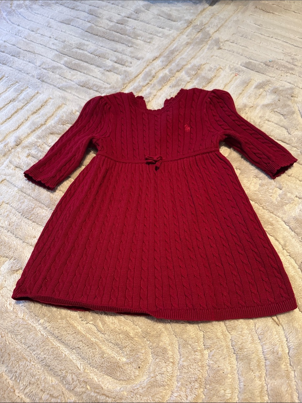 Ralph Lauren Girls Red Cable-Knit Bow Waist Dress
